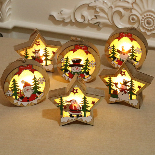 Christmas Ornaments Wooden Luminous Pendant Christmas Tree Decoration Pendant Christmas Small Gift Wooden Pendant