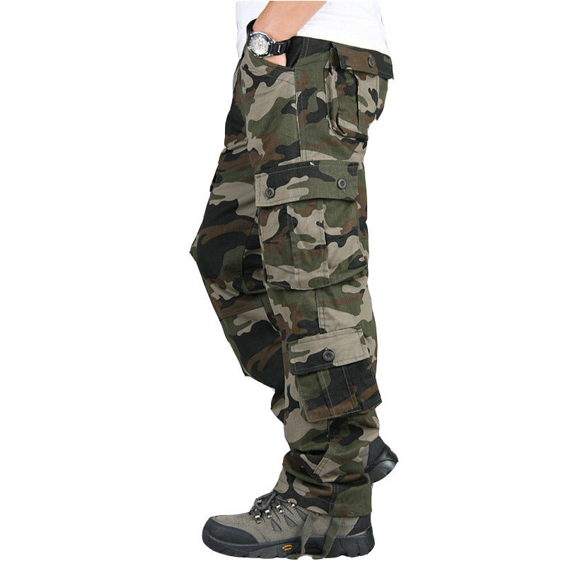 Cross-border Wear-resistant Multi-pocket Overalls Men's Outdoor Military Pants Spring And Autumn Straight Trousers Large Size Loose Casual Pants Pure Cotton