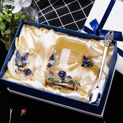 Factory Direct Sale Goddess Festival Activities Rose Enamel Water Cup Heat-resistant Glass Business Gift Festival Wholesale