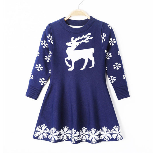 Christmas children sweater fawn jacquard dress
