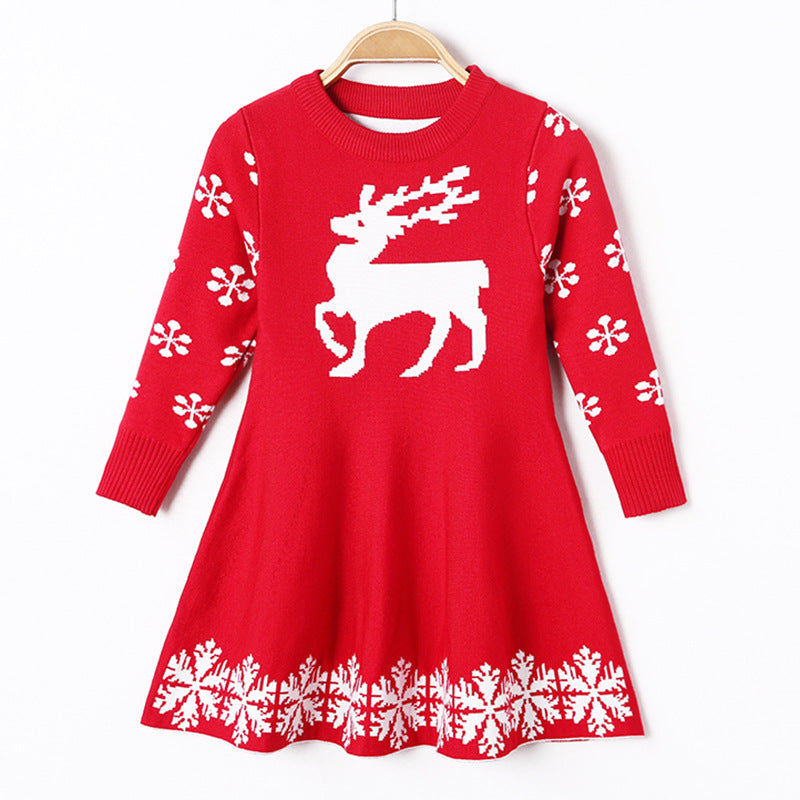 Christmas children sweater fawn jacquard dress