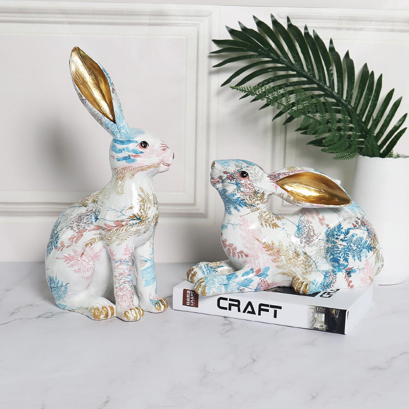 Nordic Painted Jade Rabbit Ornaments Soft Dress Model Room Cute Rabbit Resin Ornaments Living Room Creative Gift Crafts