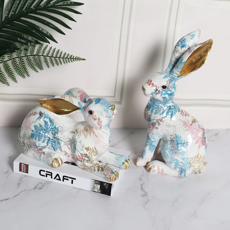 Nordic Painted Jade Rabbit Ornaments Soft Dress Model Room Cute Rabbit Resin Ornaments Living Room Creative Gift Crafts