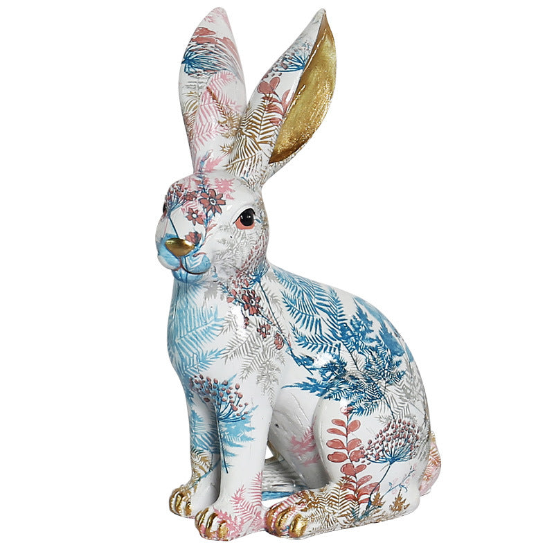 Nordic Painted Jade Rabbit Ornaments Soft Dress Model Room Cute Rabbit Resin Ornaments Living Room Creative Gift Crafts