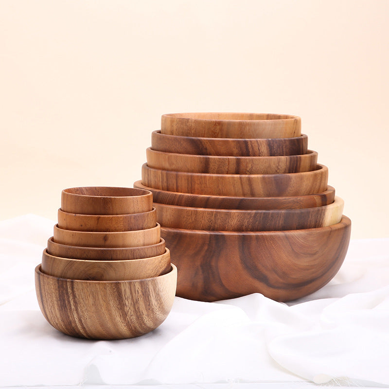 A Generation Of Acacia Wood Whole Wooden Bowl Large And Small Log Rice Bowl Tableware Hotel Kitchen Factory Wholesale