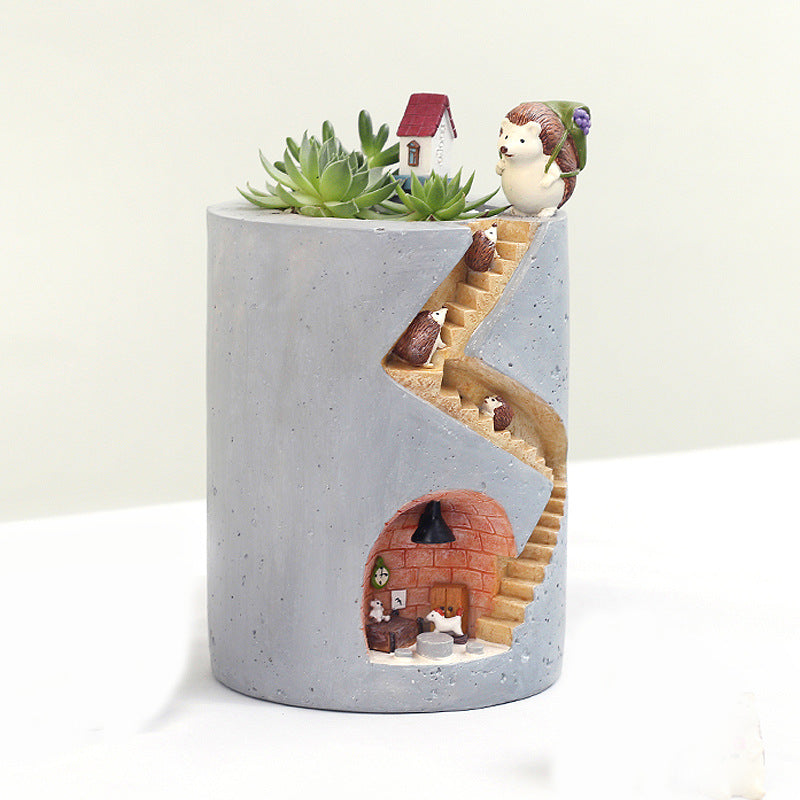 Creative Resin Succulent Hydroponic Flower Pot Home Gardening Desktop Potted Decoration Hedgehog House Flower Pot