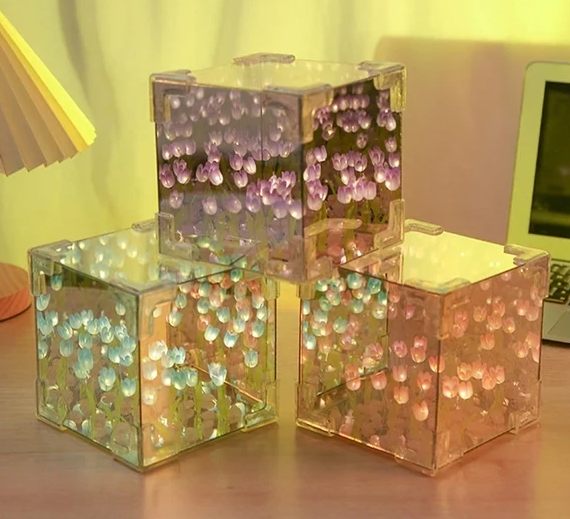 Handmade Diy Flower Sea Cube Tulip Three-dimensional Night Light Material Package