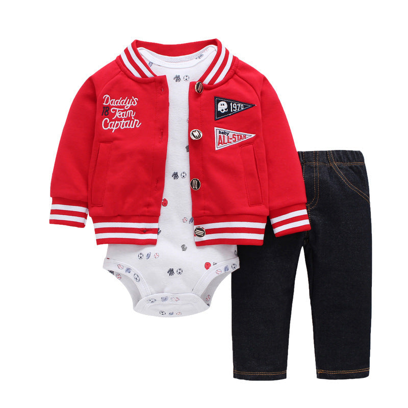 Baby Jumpsuit Boys And Girls Autumn Coat Short-sleeved Harem Three-piece Suit
