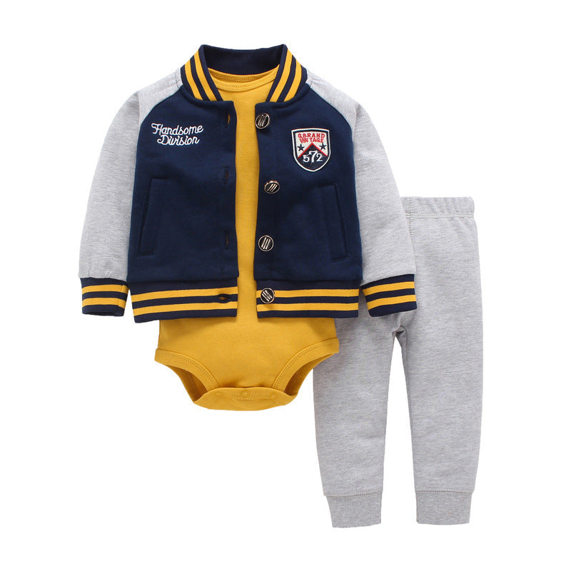 Baby Jumpsuit Boys And Girls Autumn Coat Short-sleeved Harem Three-piece Suit