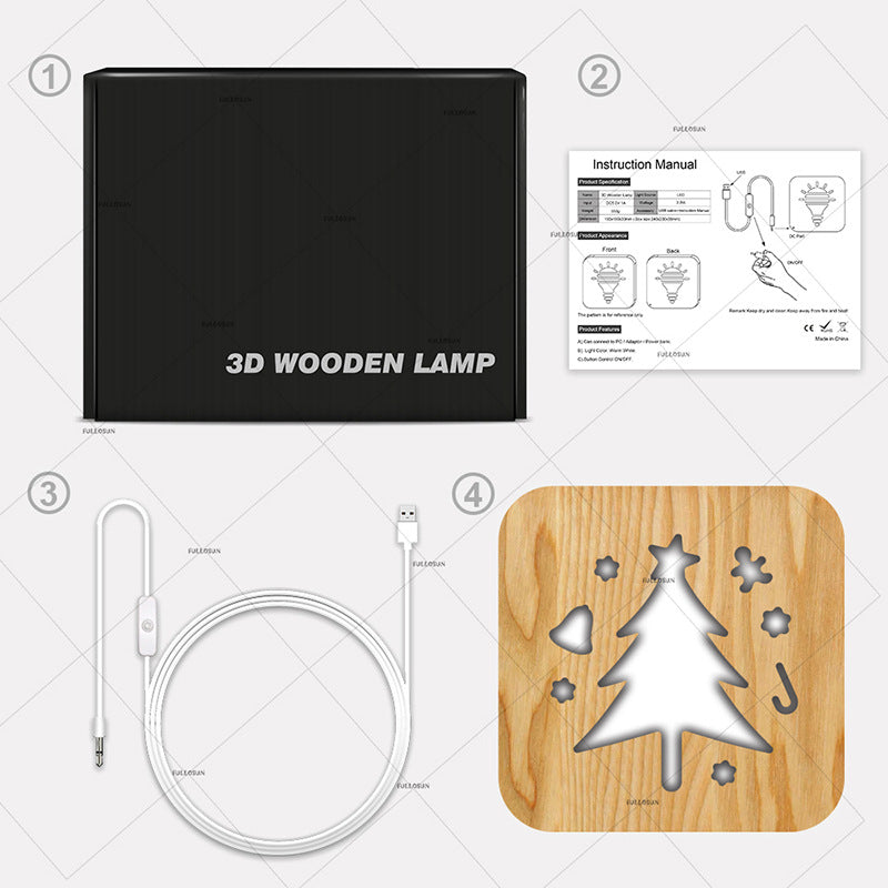 Christmas Tree Led Table Lamp LED Wooden Night Light Solid Wood Table Lamp Night Light