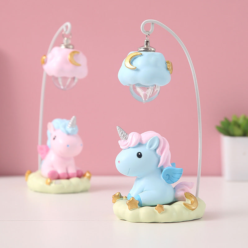 Ins Unicorn Night Light Ornament Resin Crafts Cute Girl Heart Gift Student Gift
