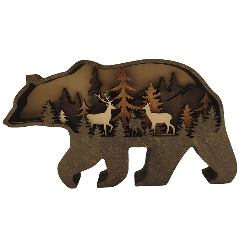 Wooden Animal Statue Ornaments Creative Wolf Totem Crafts Christmas Gifts Home Decorations