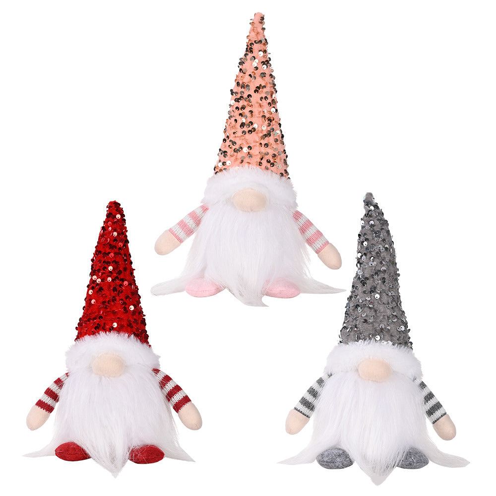 Cross-border New Christmas Sequins With Lights Rudolph Doll Christmas Luminous Faceless Doll Forest Old Man Ornaments