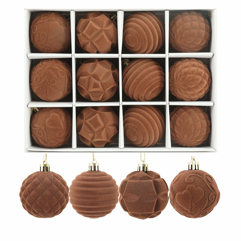 Cross Border Flocking Christmas Ball 6cm12 Boxed Christmas Tree Pendant Plastic Painted Velvet Ball Holiday Decorations