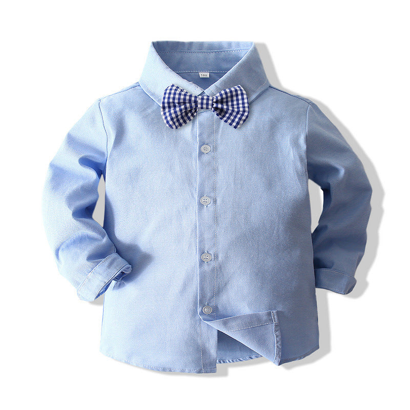Boys Autumn British Style Suit Baby Gentleman Long-sleeved Cotton Shirt Overalls First Birthday Dress Children's Clothing
