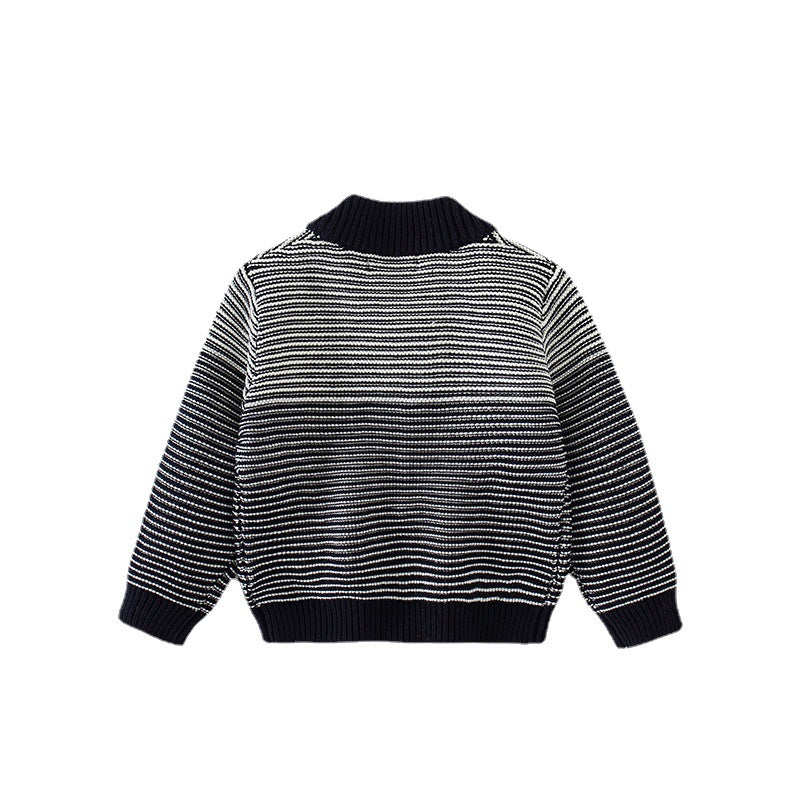 Boys' Knitted Jackets Children's Striped Baseball Uniforms Cardigan Jackets And Sweaters