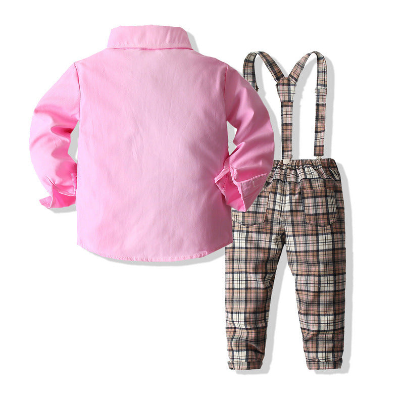 Boys Gentleman's Dress Plaid Overalls Suit 2022 Autumn New British Style Children's Gentleman's Dress Children's Clothing