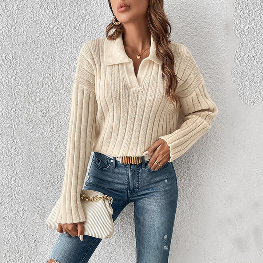 2023 European And American New Amazon Autumn And Winter Foreign Trade Turtleneck Sweater Women's New Casual Lapel Sweater