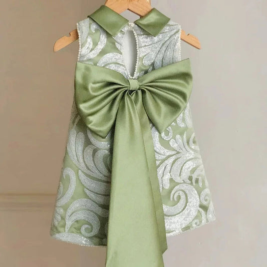 Full Moon Dress Holiday Dress Girl Skirt Bow Birthday Girl Baby One Year Old Dress Korean Version Female Big-