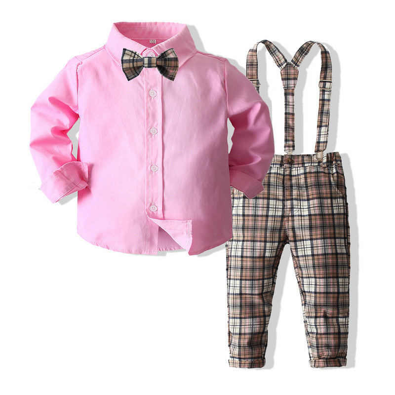 Boys Gentleman's Dress Plaid Overalls Suit 2022 Autumn New British Style Children's Gentleman's Dress Children's Clothing