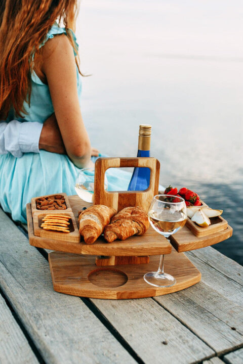Independent Station Picnic Table Wine Plate Portable Out Hanging Wine Glass Fruit Plate Wooden Picnic Table
