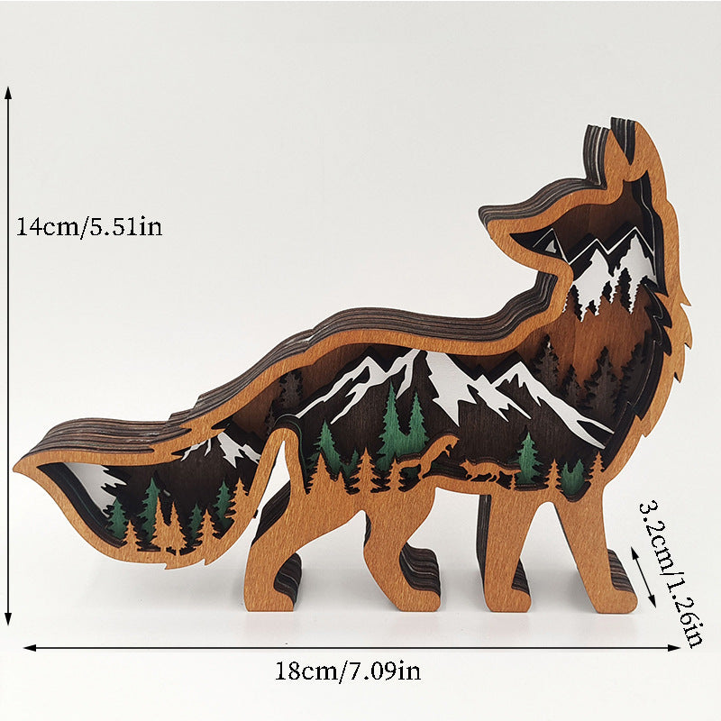 Wooden Animal Statue Ornaments Creative Wolf Totem Crafts Christmas Gifts Home Decorations