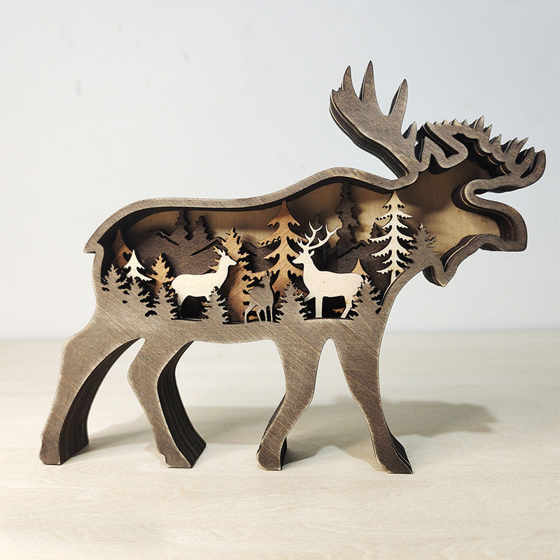 Wooden Animal Statue Ornaments Creative Wolf Totem Crafts Christmas Gifts Home Decorations