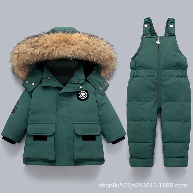 Baby Down Jacket Boys 2022 New Suit Children's Infants 1-5 Years Old Children's Western Style Two-piece Winter Suit Thick
