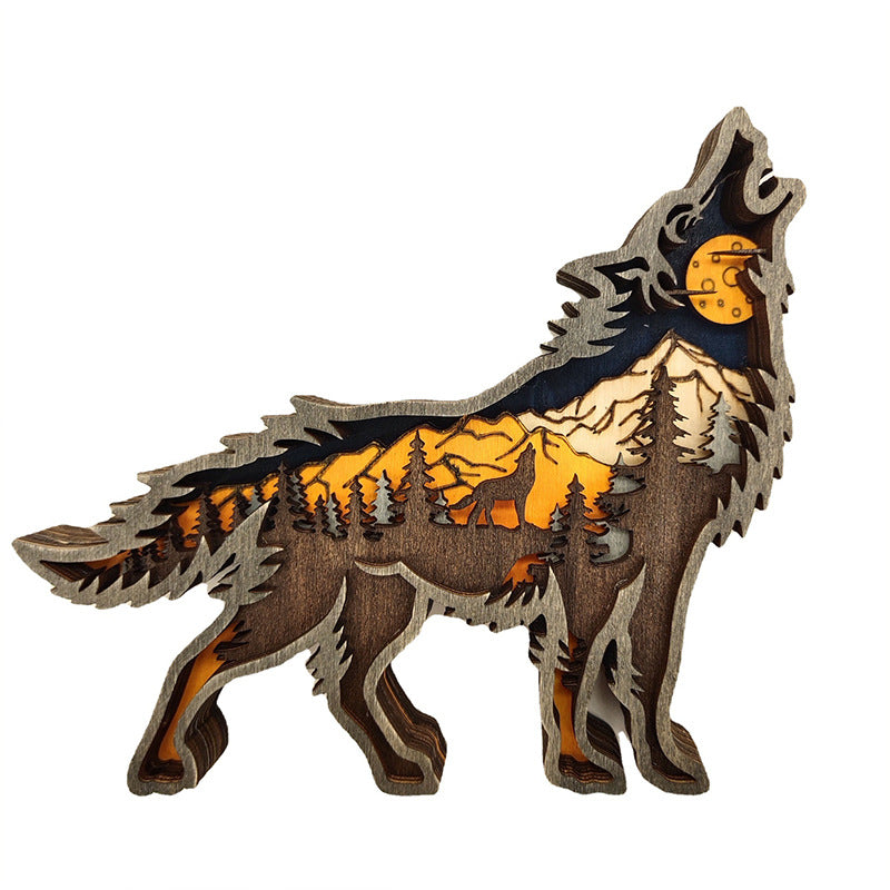 Wooden Animal Statue Ornaments Creative Wolf Totem Crafts Christmas Gifts Home Decorations