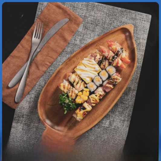 Japanese Style Wooden Leaf Shaped Tray Afternoon Tea Sushi Snack Serving Plate Vintage Wood Tea Tray Leaf Pattern Dishware