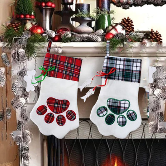 Decorations Christmas Socks Gift Bag Dog Paw Christmas Socks Plaid Bone Socks