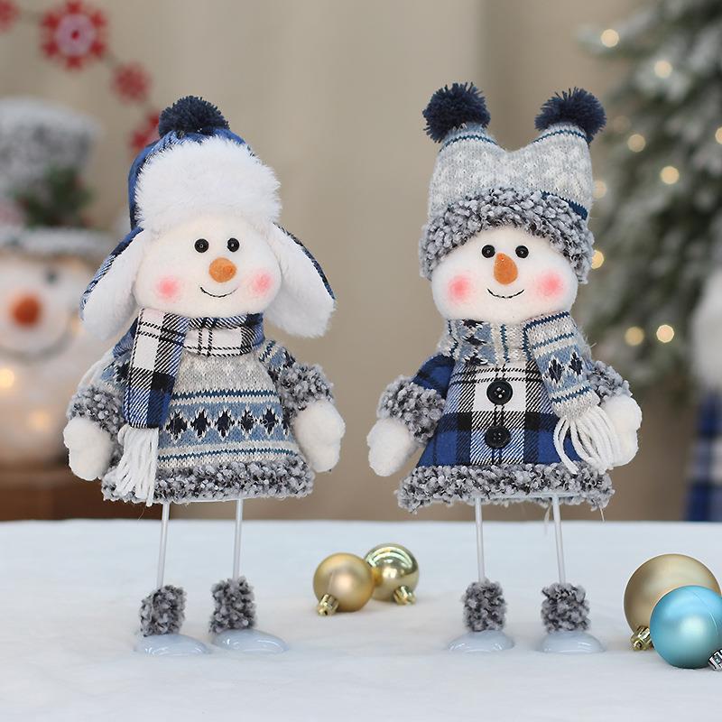 Hot New Christmas Product Blue Fabric Doll Cute Ski Swing Snowman Decorative Window Ornaments