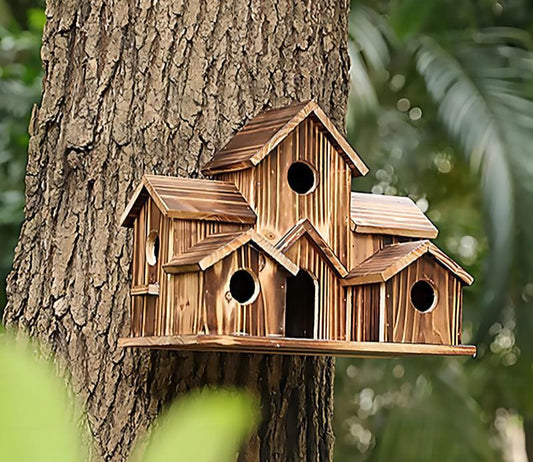 2024 New Cross-border Wooden Bird Nest Creative Pastoral Outdoor Parrot Bird Nest Villa Bird Feeder Ornaments Wholesale