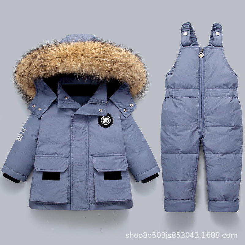 Baby Down Jacket Boys 2022 New Suit Children's Infants 1-5 Years Old Children's Western Style Two-piece Winter Suit Thick