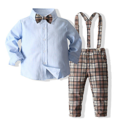 Boys Gentleman's Dress Plaid Overalls Suit 2022 Autumn New British Style Children's Gentleman's Dress Children's Clothing