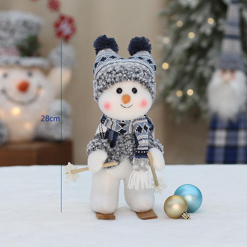 Hot New Christmas Product Blue Fabric Doll Cute Ski Swing Snowman Decorative Window Ornaments
