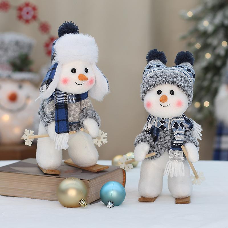 Hot New Christmas Product Blue Fabric Doll Cute Ski Swing Snowman Decorative Window Ornaments