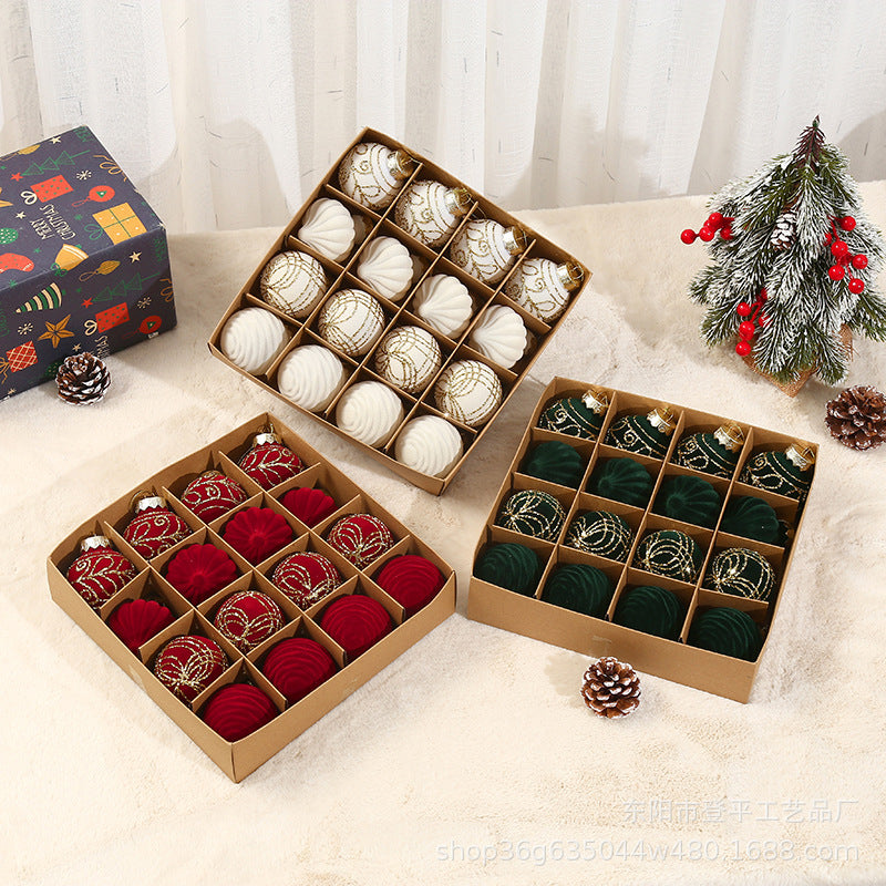 Christmas Holiday Flocking Ball Christmas Ball Cross-border New Christmas Tree Decoration Hanging Ball Pendant Velvet Christmas Ball In Stock