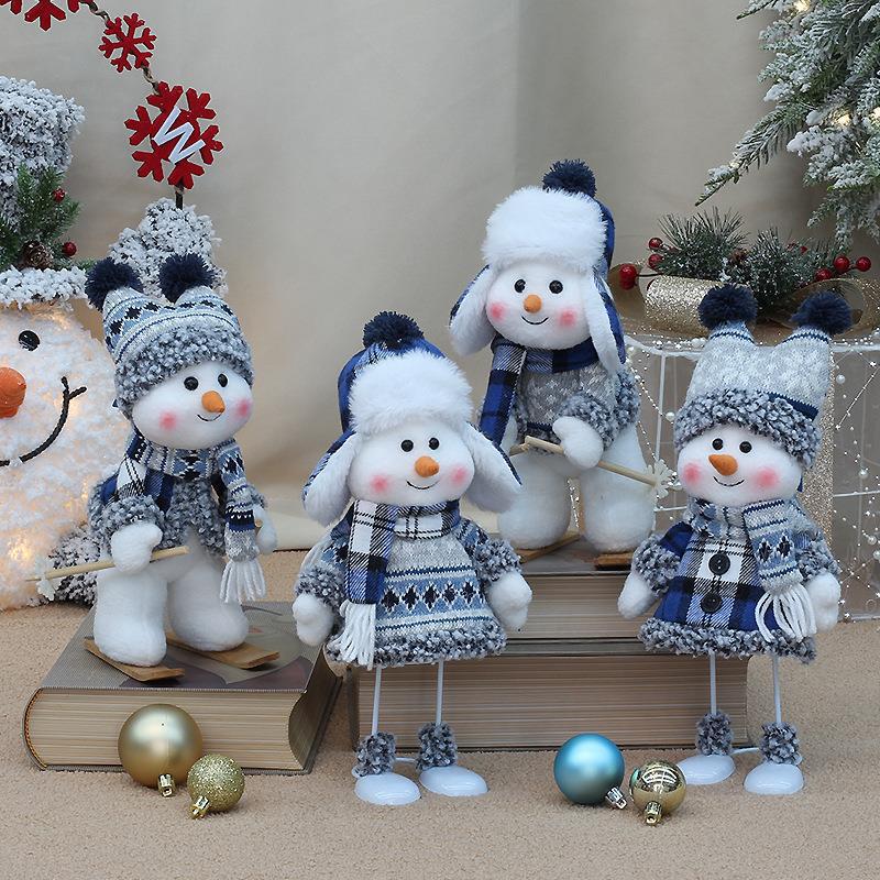 Hot New Christmas Product Blue Fabric Doll Cute Ski Swing Snowman Decorative Window Ornaments