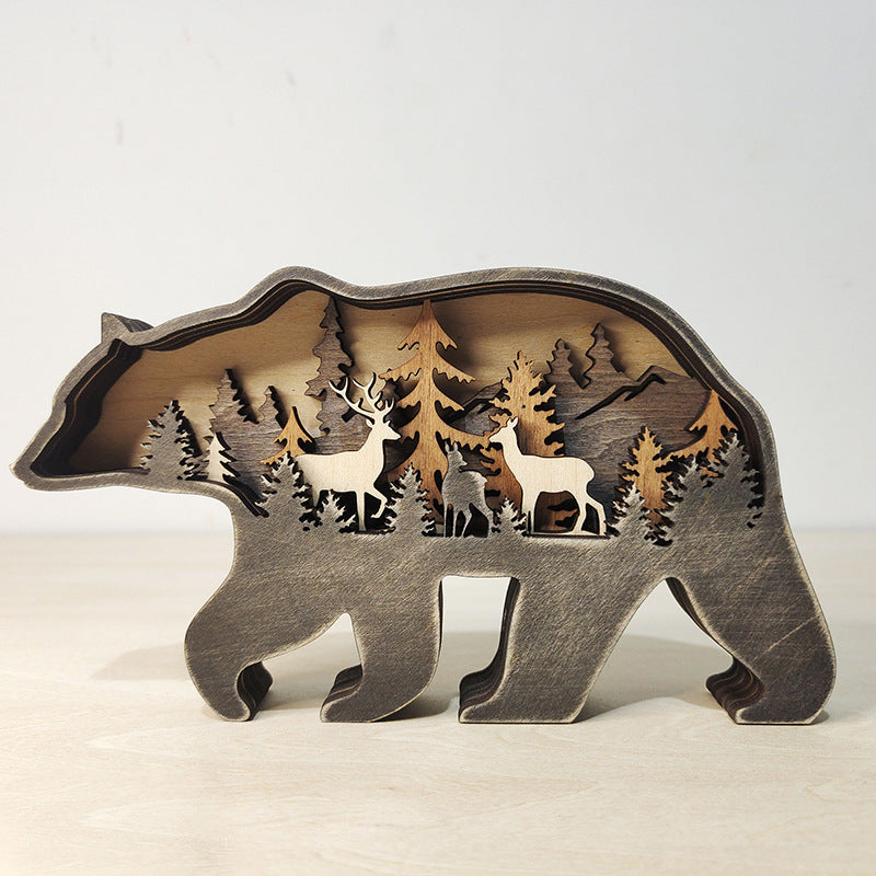 Wooden Animal Statue Ornaments Creative Wolf Totem Crafts Christmas Gifts Home Decorations