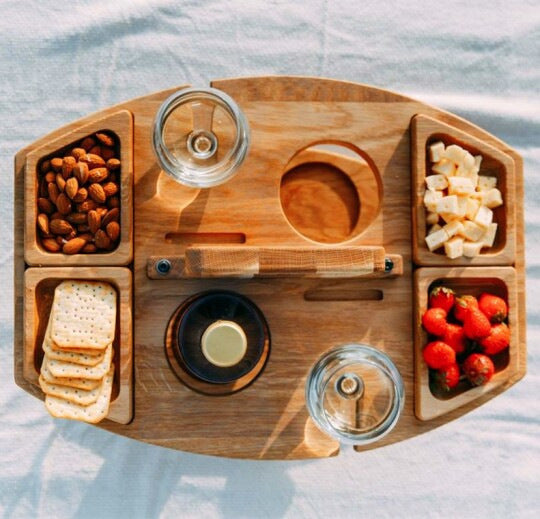 Independent Station Picnic Table Wine Plate Portable Out Hanging Wine Glass Fruit Plate Wooden Picnic Table