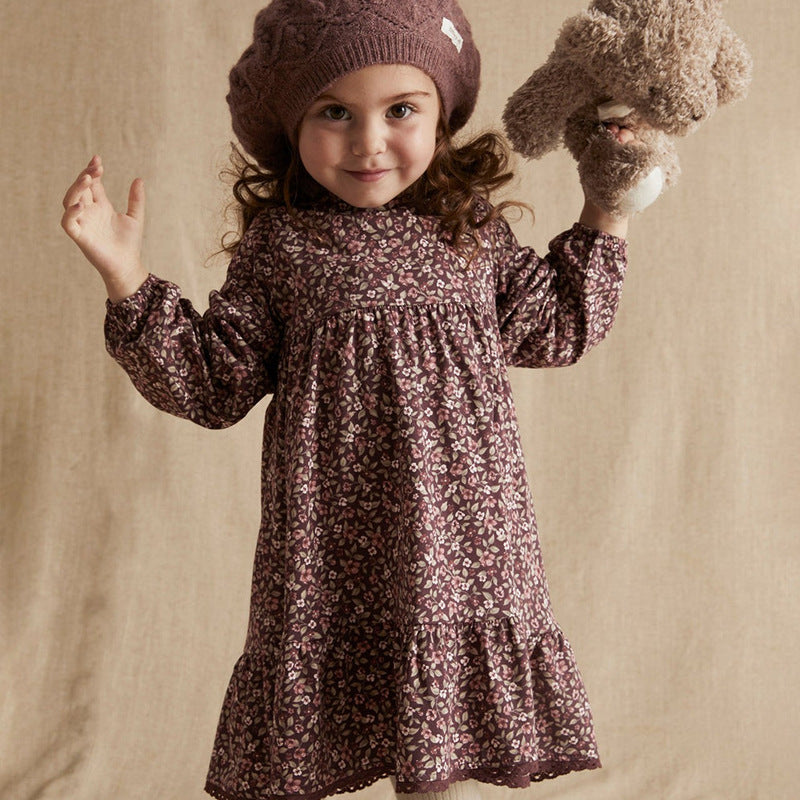 Girls Floral Dress Long Sleeve Spring And Autumn Baby Children's Skirt Lace