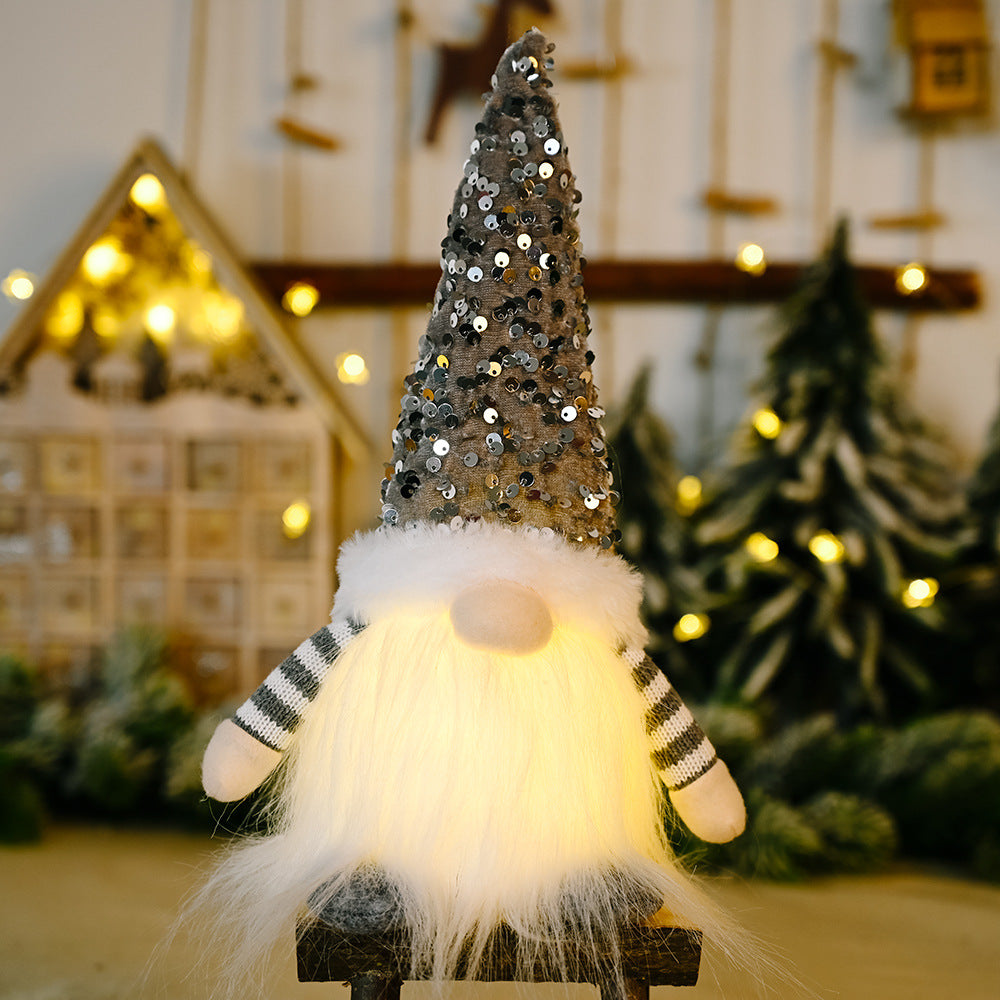 Cross-border New Christmas Sequins With Lights Rudolph Doll Christmas Luminous Faceless Doll Forest Old Man Ornaments