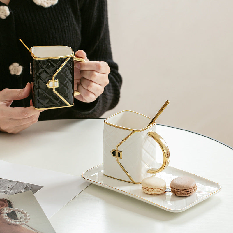 Ceramic Luxury Purse Shaped Coffee Cup And Saucer Set