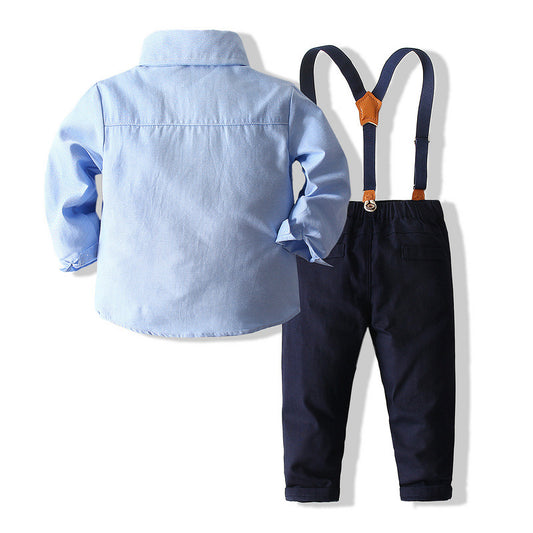 Boys Autumn British Style Suit Baby Gentleman Long-sleeved Cotton Shirt Overalls First Birthday Dress Children's Clothing