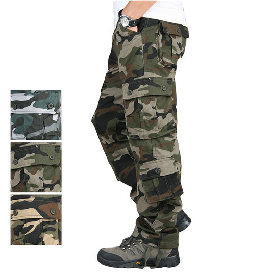 Cross-border Wear-resistant Multi-pocket Overalls Men&#039;s Outdoor Military Pants Spring And Autumn Straight Trousers Large Size Loose Casual Pants Pure Cotton