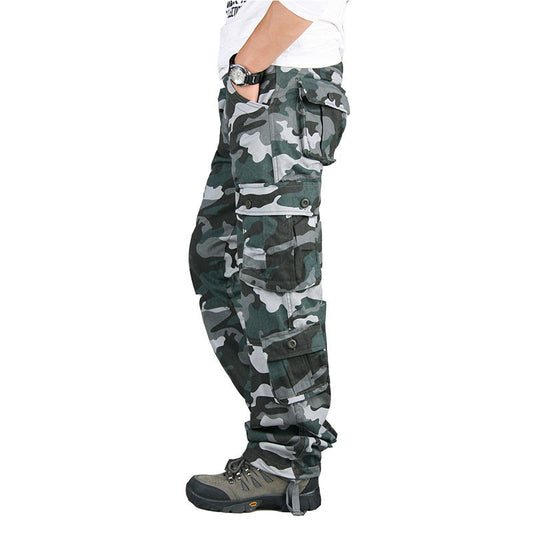 Cross-border Wear-resistant Multi-pocket Overalls Men&#039;s Outdoor Military Pants Spring And Autumn Straight Trousers Large Size Loose Casual Pants Pure Cotton
