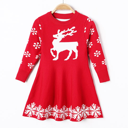Christmas children sweater fawn jacquard dress