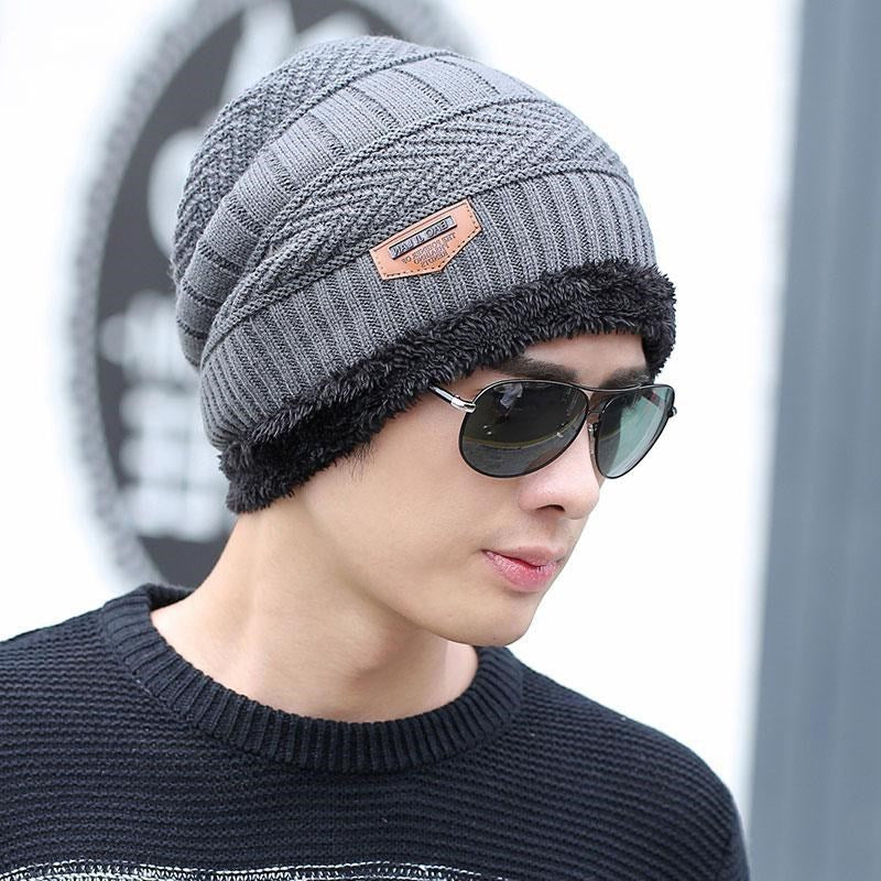 [Hat + Scarf] Korean Style Autumn And Winter Velvet Thickened Warm Knitted Woolen Hat Men's Outdoor Pullover Hat