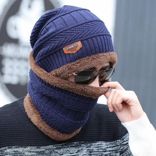 [Hat + Scarf] Korean Style Autumn And Winter Velvet Thickened Warm Knitted Woolen Hat Men&#039;s Outdoor Pullover Hat